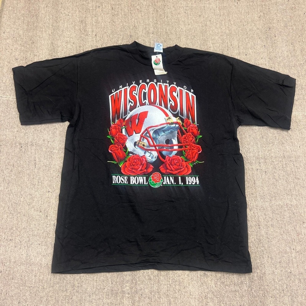 Vintage Wisconsin Badgers Shirt Mens XL Black 1990s‎ Rose Bowl Salem Deadstock